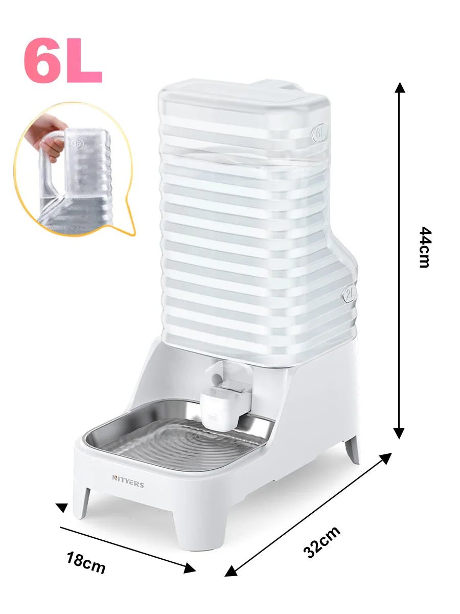 NITYERS Gravity Fed Pet Water Dispenser With Stainless Steel Bowl