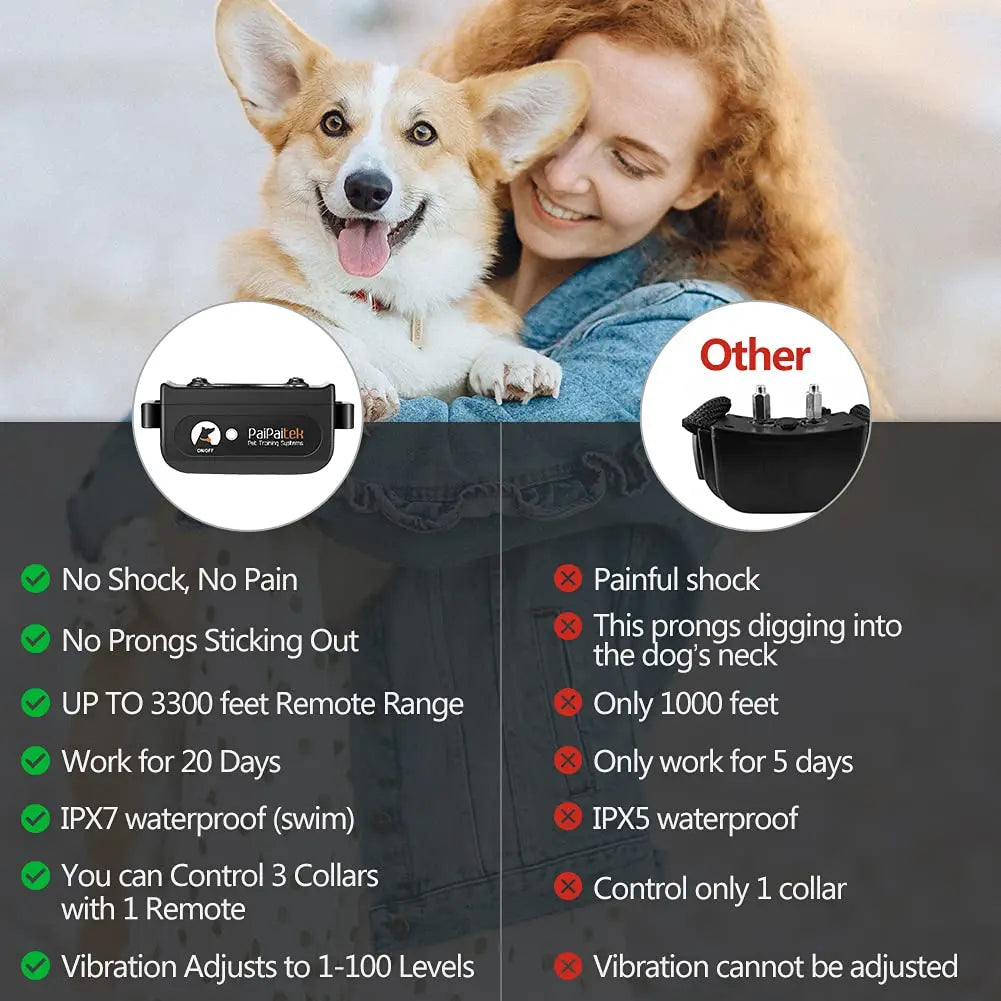 No Shock Dog Training Collar for All Size Dogs, 3300ft Range Vibrating Dog Collar, IPX7 Waterproof Electric Collar with Remote