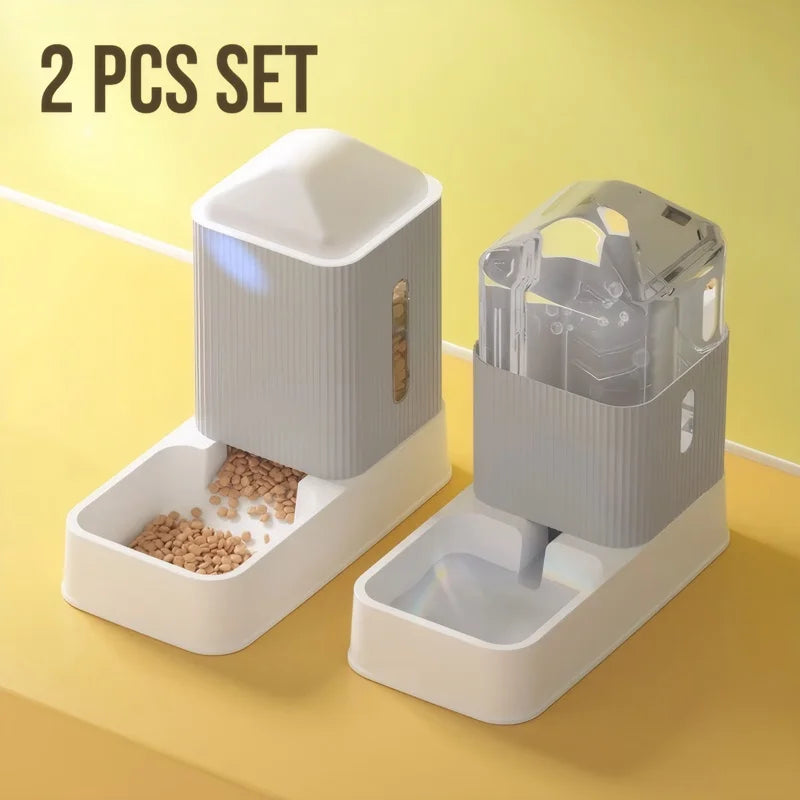 3.5L Large Capacity Automatic Dog Cat Feeder And Water Dispenser | All In One Gravity Pet Feeding Set With Removable Food Bowls