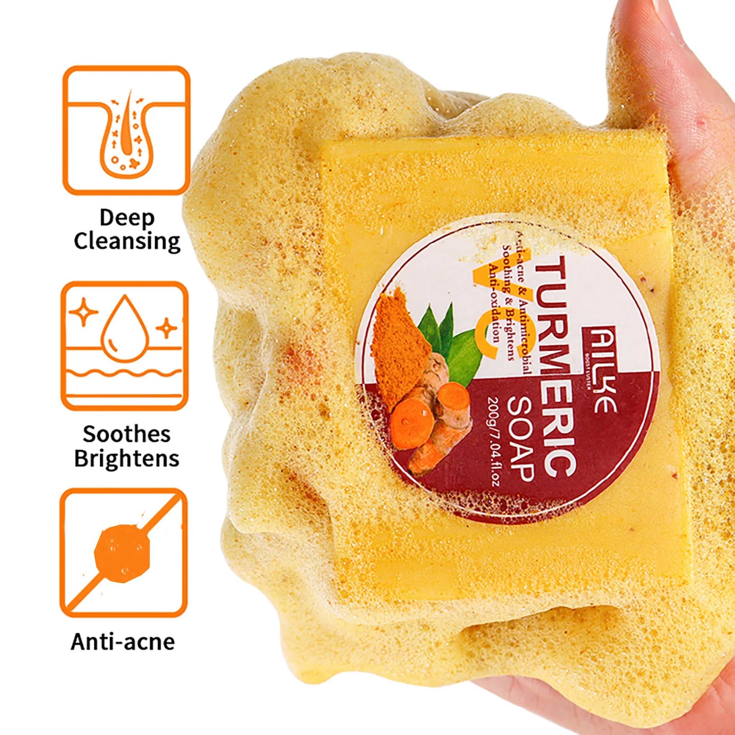 AILKE Turmeric Bath Soap For Face Body Hands Brightening Acne