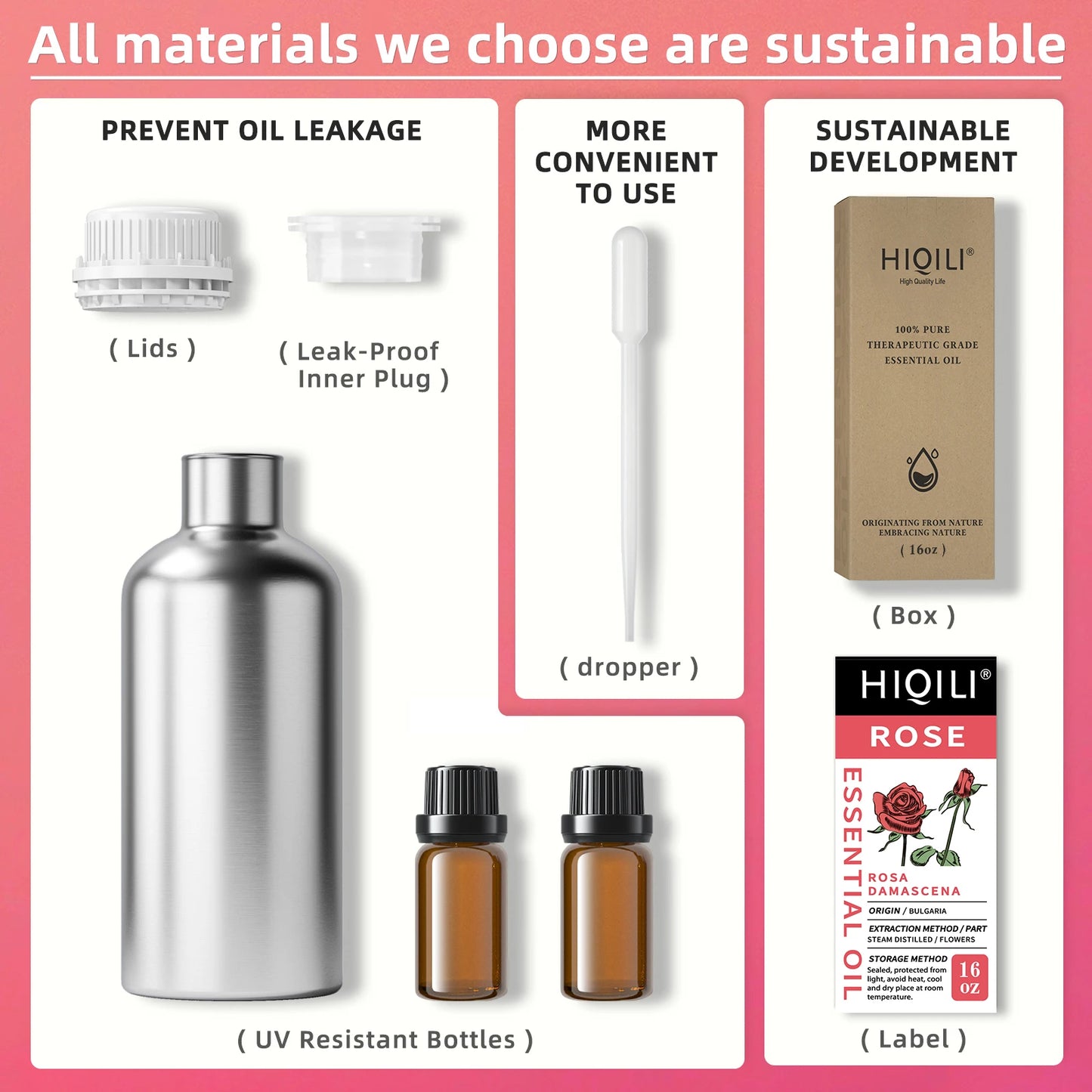 Hiqili Rose Essential Oil Pure Rosa Damascena For Diffuser Aromatherapy