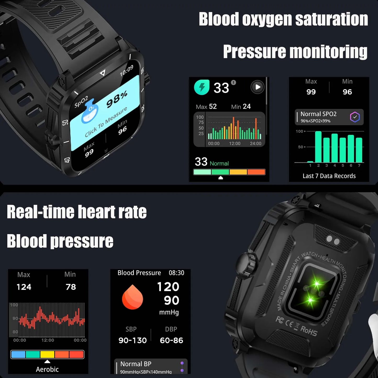 EIGIIS Smart Watch 3ATM Waterproof IPS Screen KT71 Men With 100+ Sport Modes Heart Rate Blood Pressure Bluetooth Call