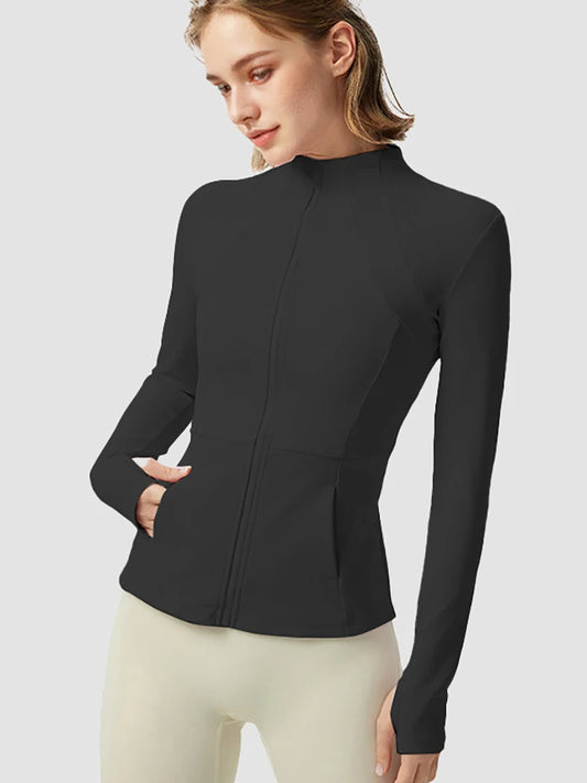 Women's Lightweight Yoga Jacket with Zipper Pockets and Thumb Hole