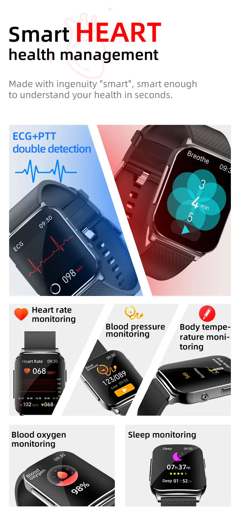 H Band ECG HRV Smart Watch With Heart Rate Monitor