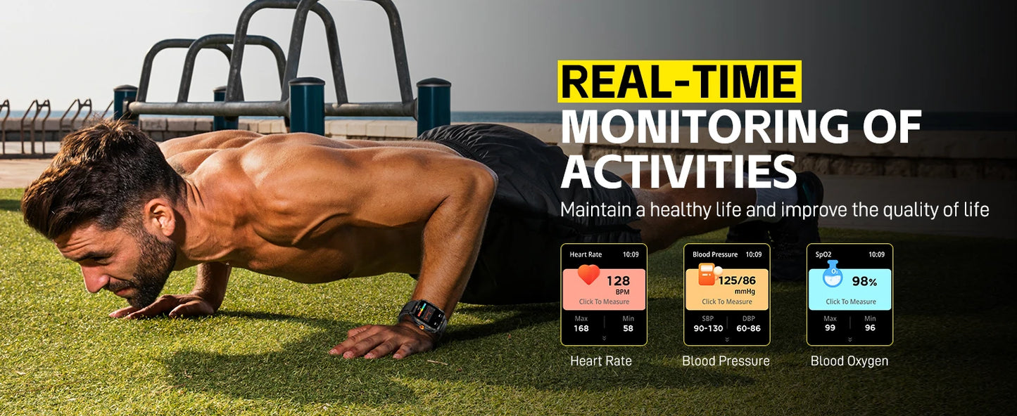 EIGIIS Smart Watch 3ATM Waterproof IPS Screen KT71 Men With 100+ Sport Modes Heart Rate Blood Pressure Bluetooth Call