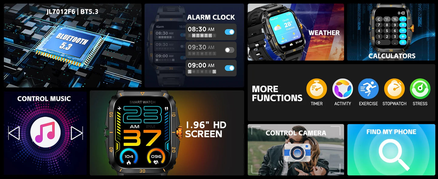 EIGIIS Smart Watch 3ATM Waterproof IPS Screen KT71 Men With 100+ Sport Modes Heart Rate Blood Pressure Bluetooth Call