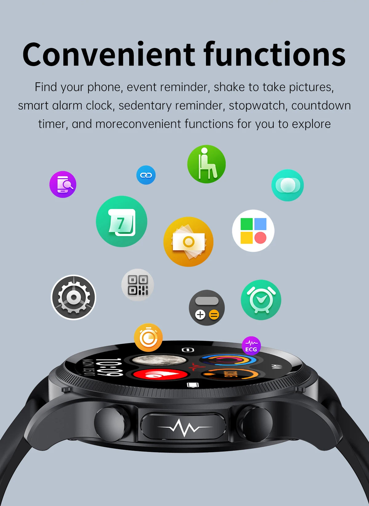 ECG Smart Watch Heart Rate Blood Pressure Blood Oxygen Monitoring