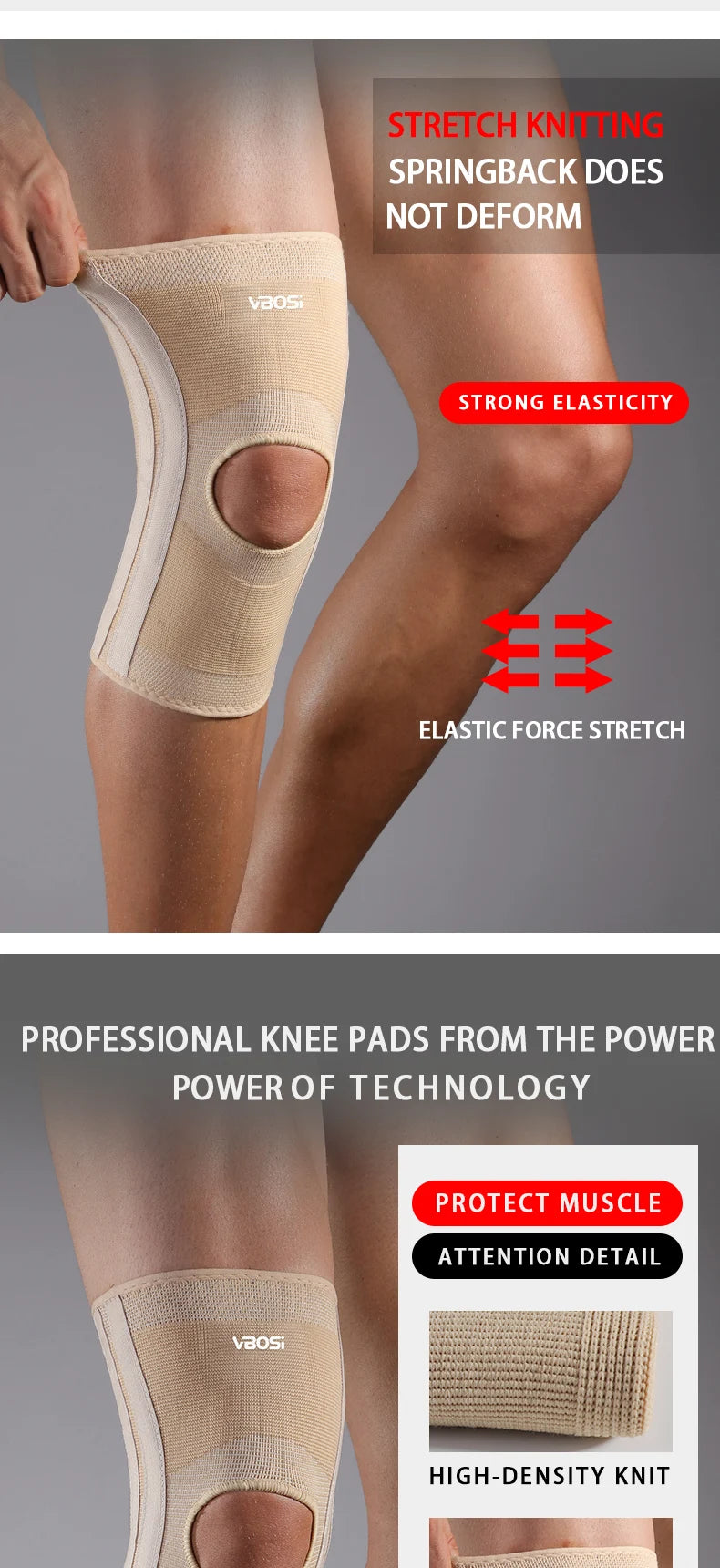 Knee Support Brace Open Patella With Spring Bars High Elasticity