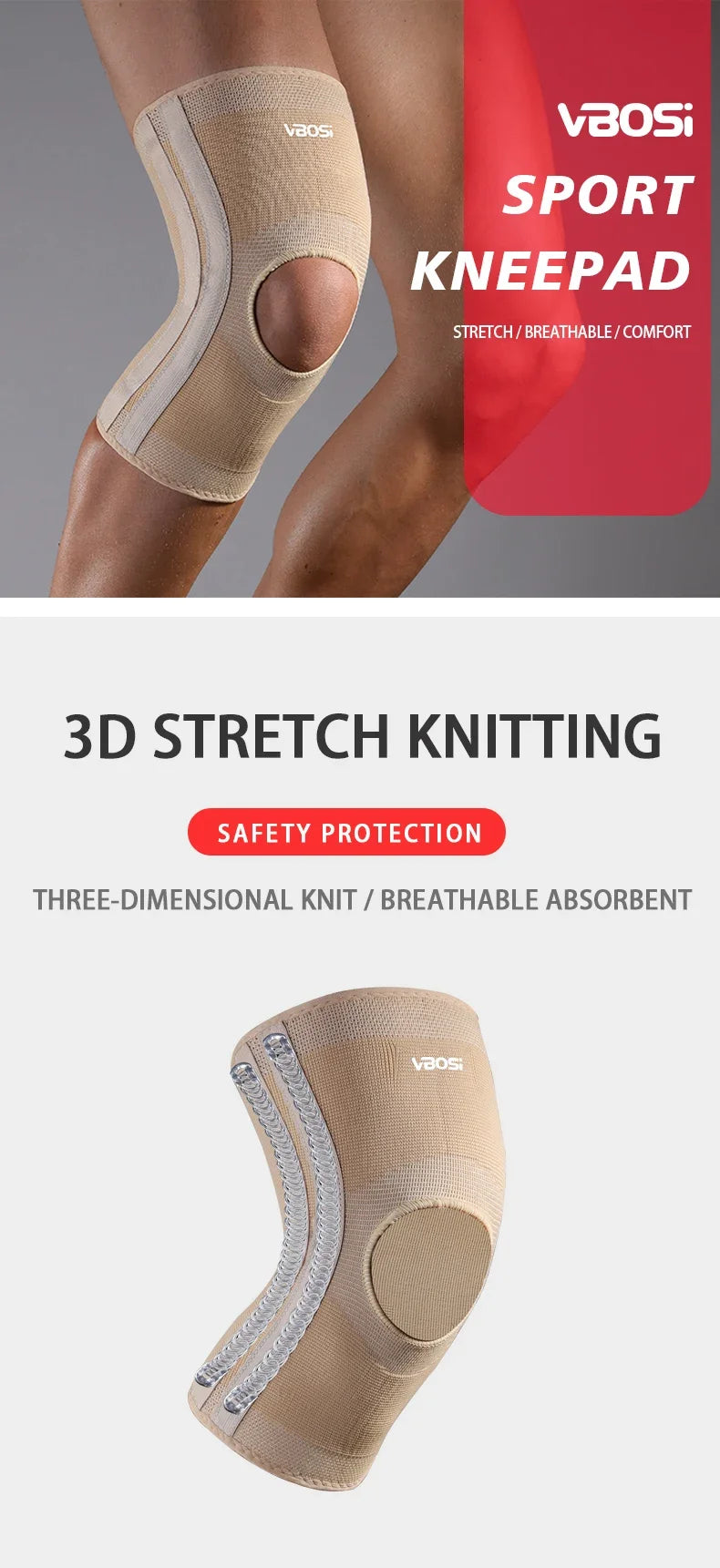 Knee Support Brace Open Patella With Spring Bars High Elasticity