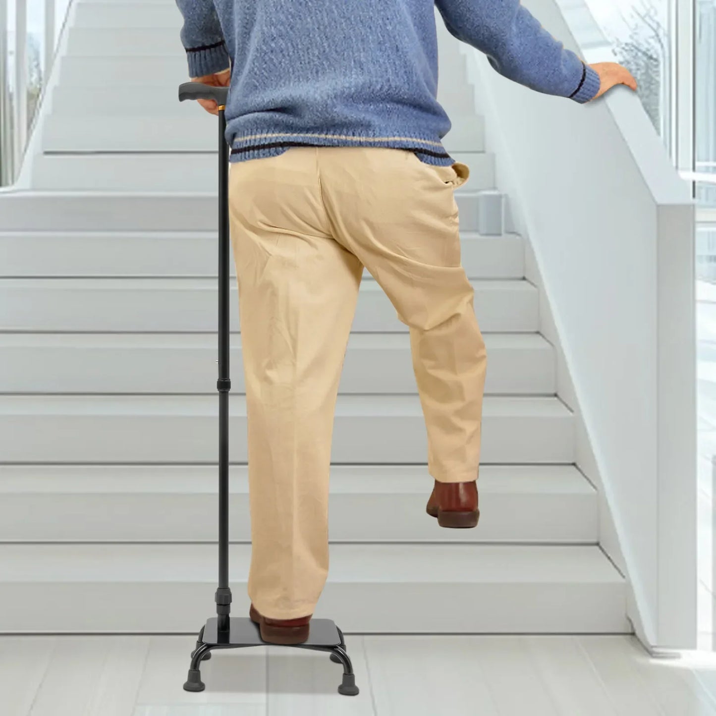 Stair Climbing Assist Cane With Adjustable Height UltraDurable Lightweight Aluminum