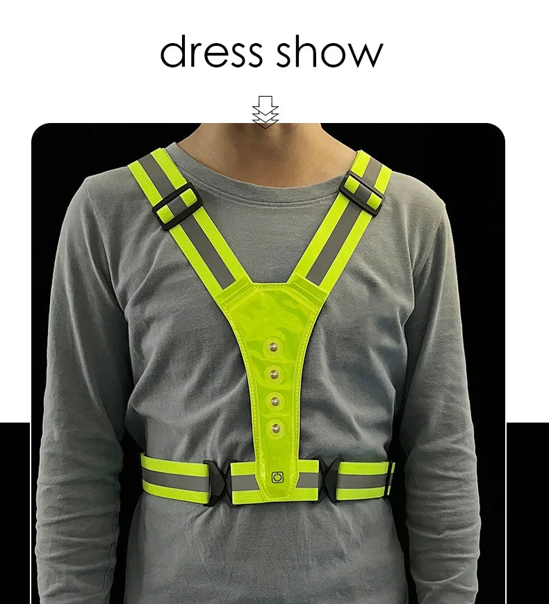 LED HighVisibility Reflective Safety Vest Nighttime Running Cycling Apparel Adjustable