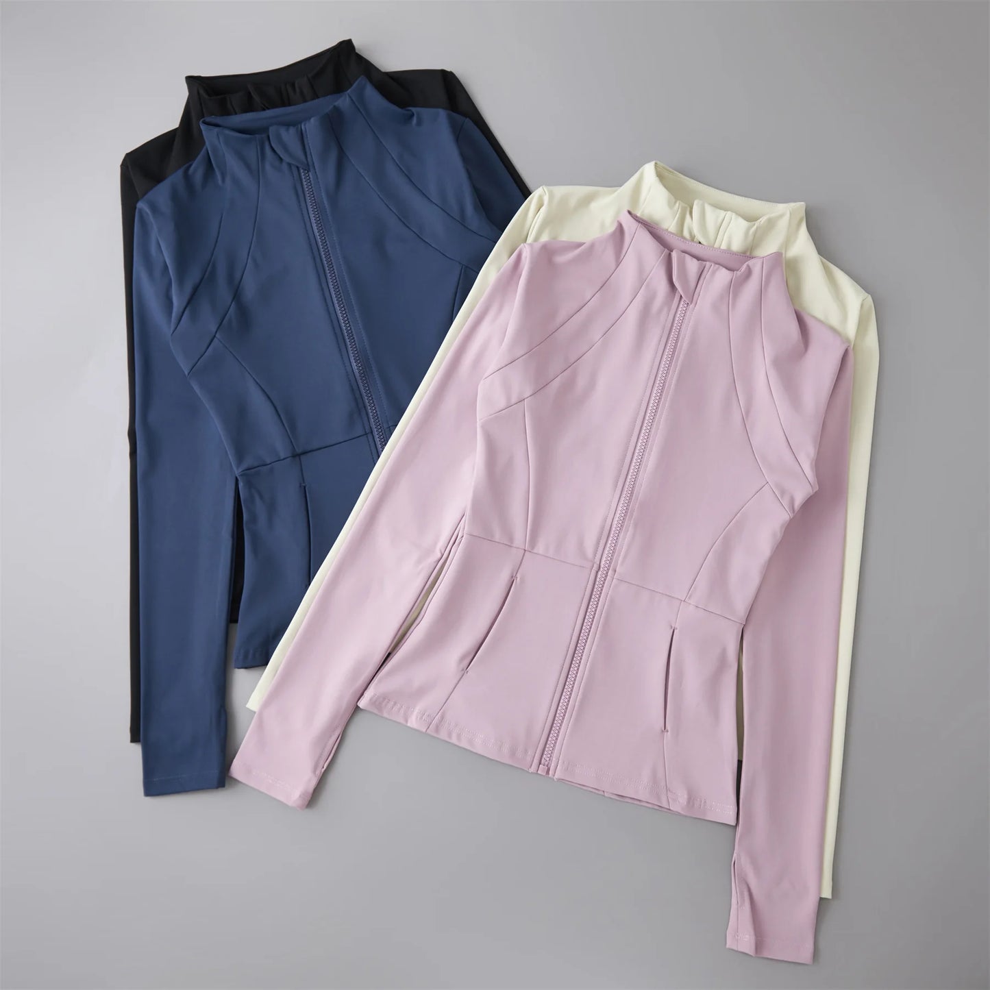 Women's Lightweight Yoga Jacket with Zipper Pockets and Thumb Hole