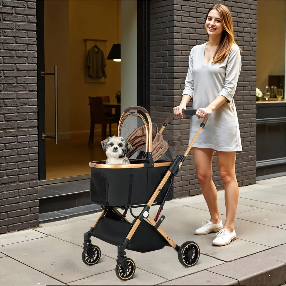 Folding Dog Stroller for Small/Medium Pet with 4 Wheels, Foldable Pet Travel Carrier for Small/Medium Dog Cat Stroller