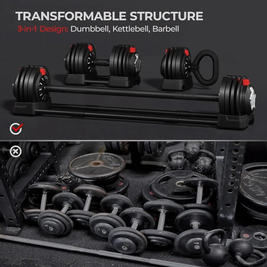 Adjustable Dumbbell Set 52.5 Pound Free Weight Dumbbells With Tray For Men And Women Strength Training