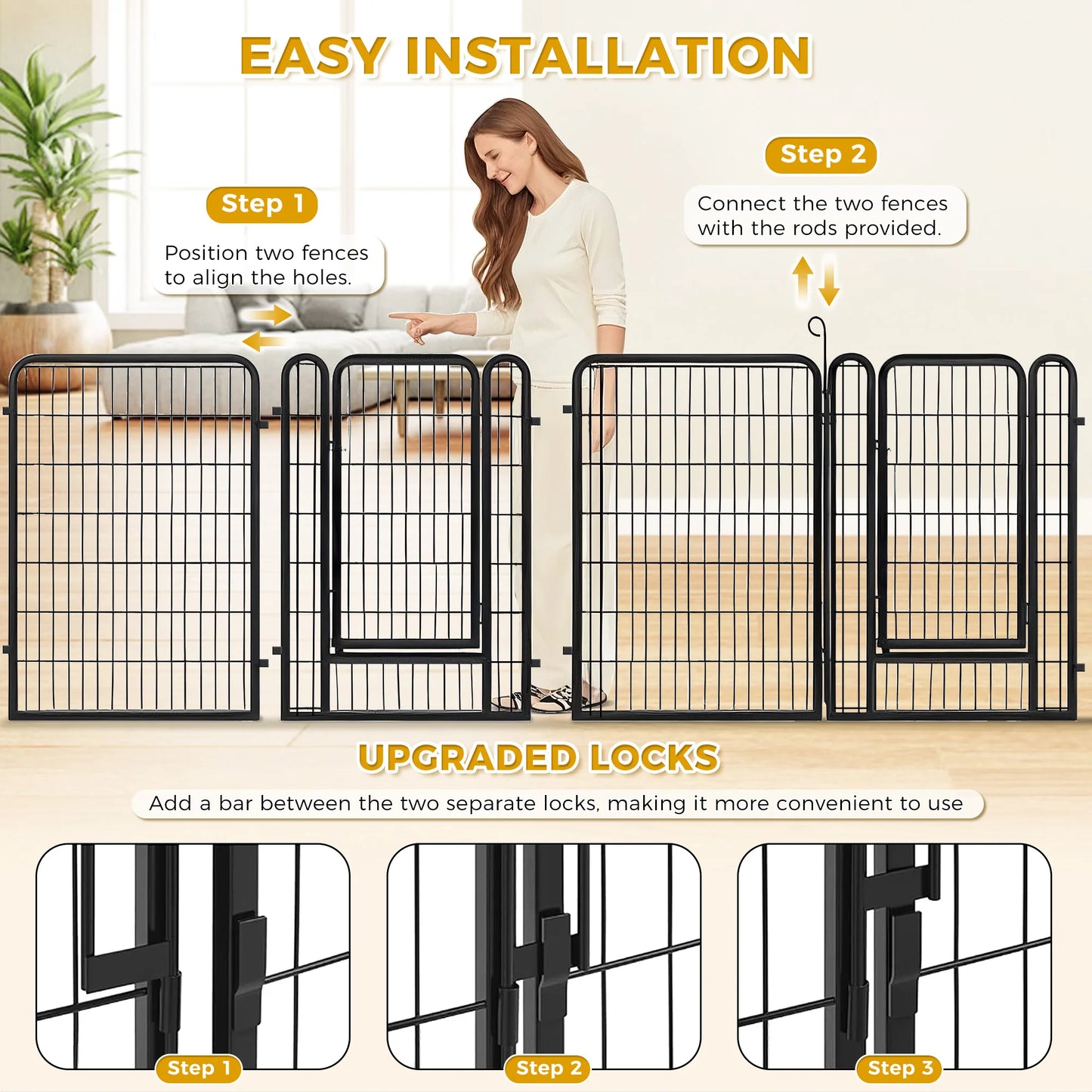 Dog Playpen with Door, Outdoor/Indoor Foldable Metal Pet Fence, Heavy Duty Puppy Exercise Pen for Yard, RV Camping, DIY Pet Cage