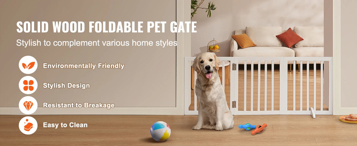 SucceBuy Free Standing Dog Gate 3 Panels Foldable Barrier