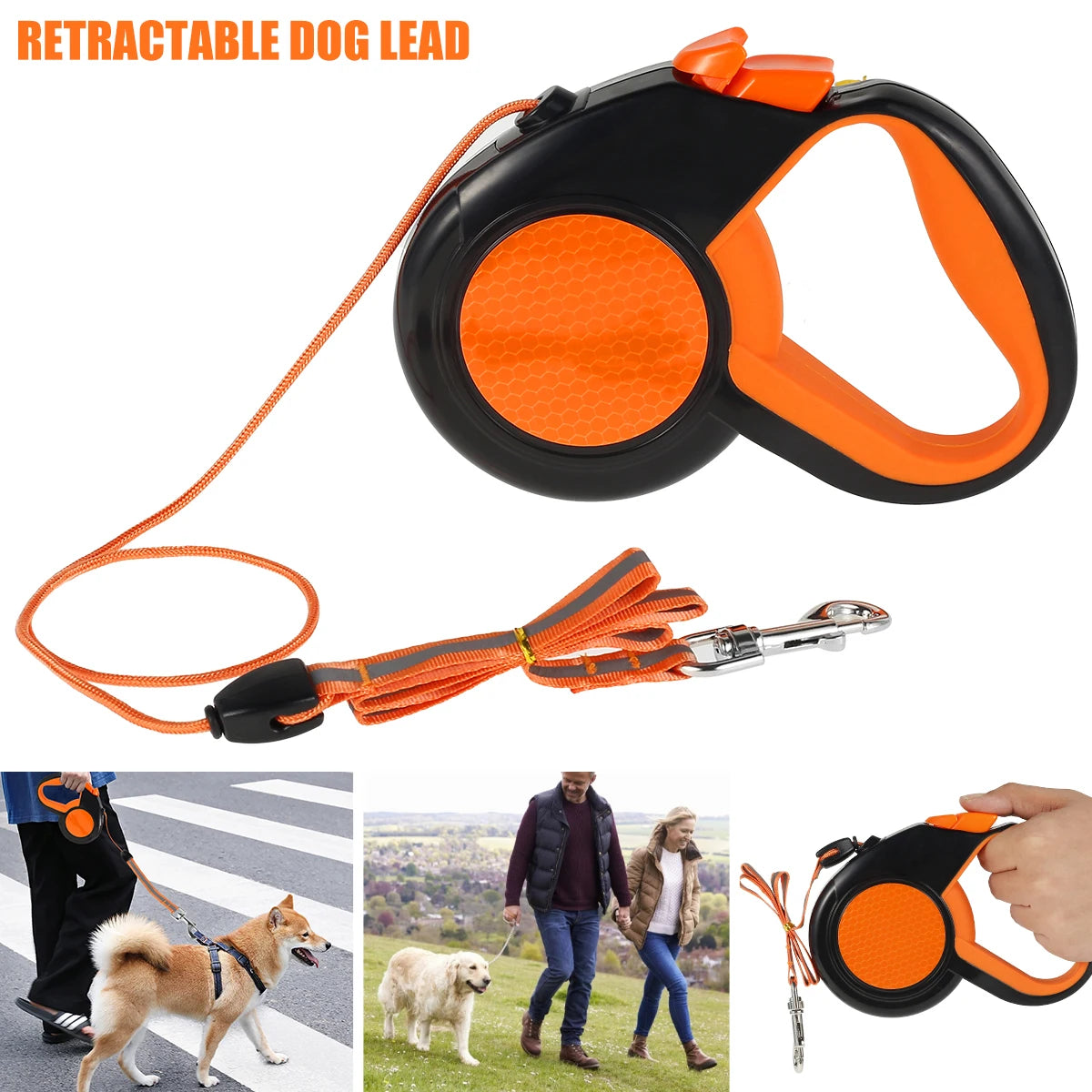 Retractable Dog Leash Heavy Duty With Reflective Tape NonSlip Handle