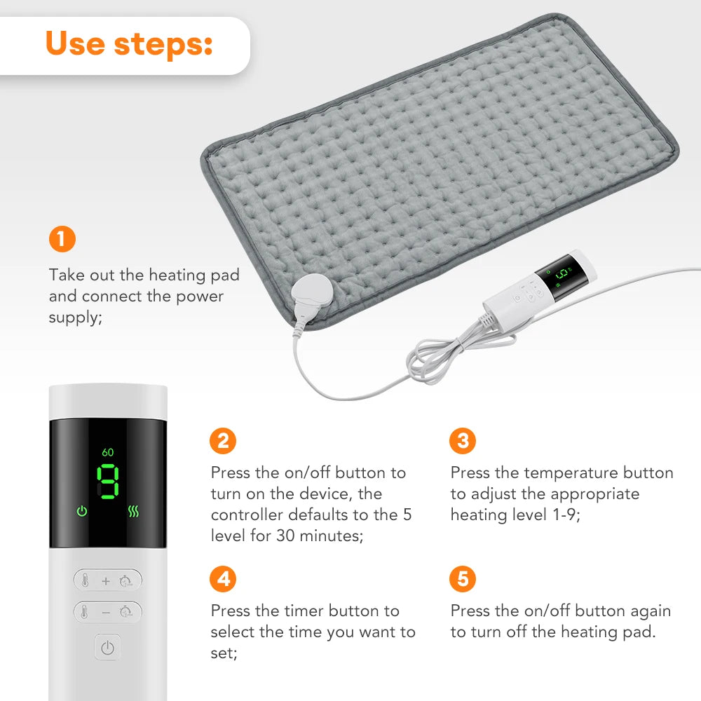 PastSky Microplush Electric Heating Pad for Back Abdomen Pain Relief