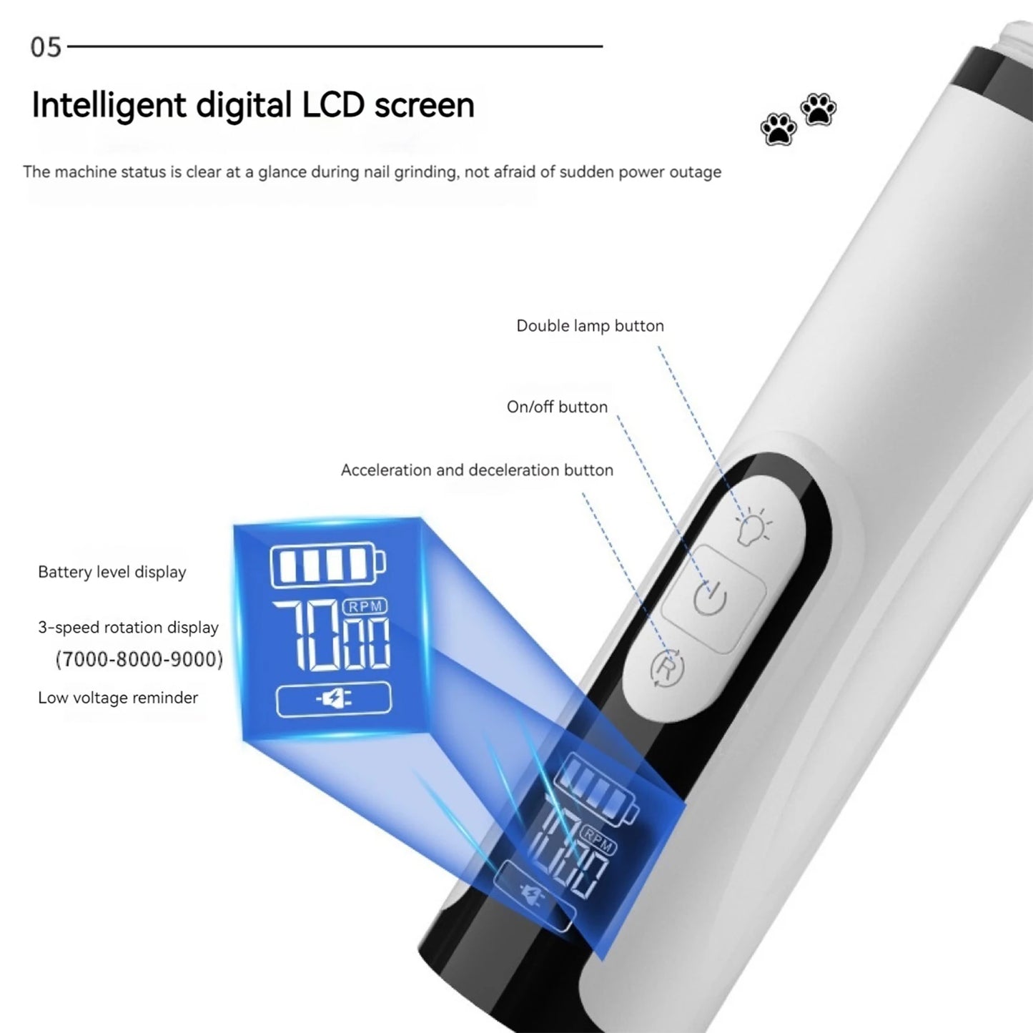 Electric Dog Nail Grinder Rechargeable Pet Nail Grinder Quiet Cat Nail Grinder Suitable for Small Middle Large Dogs and Cats