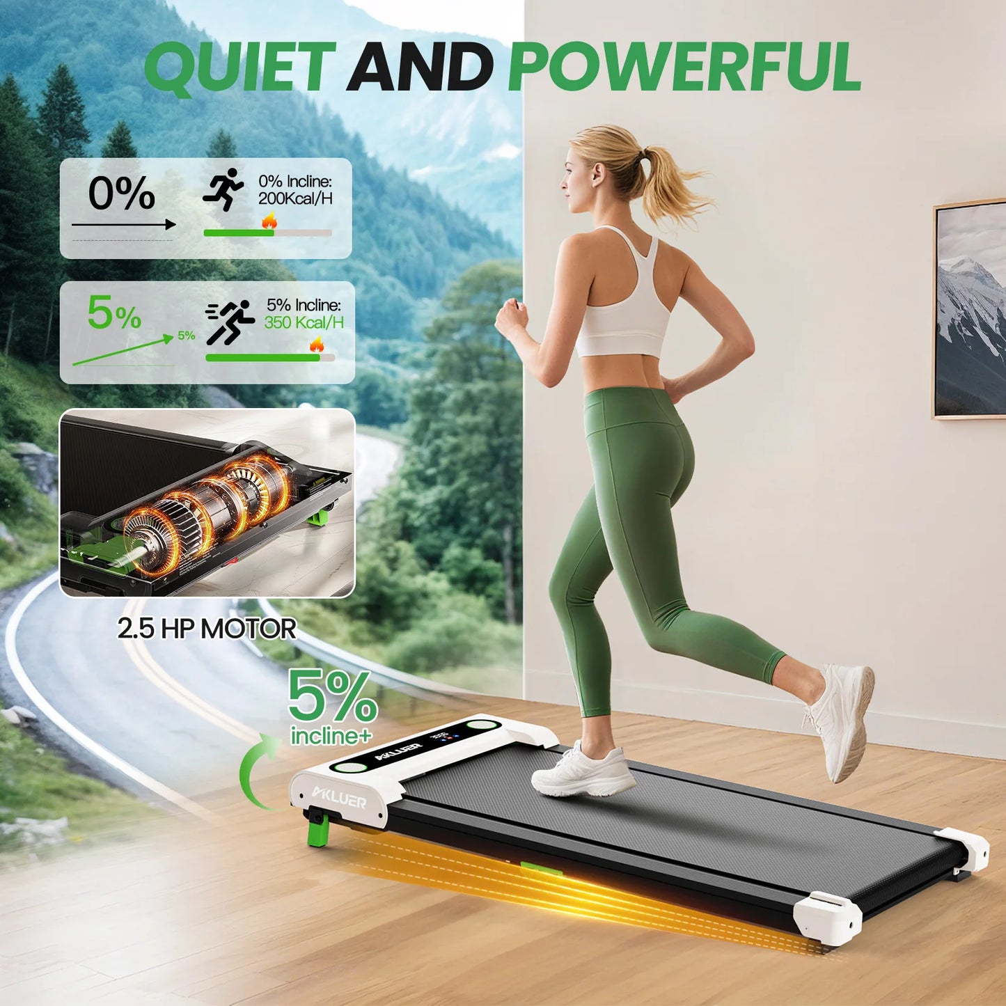 AKLUER 4-In-1 Home Office Walking Treadmill, 2.5 HP Incline Under Desk, Remote Control LED Display