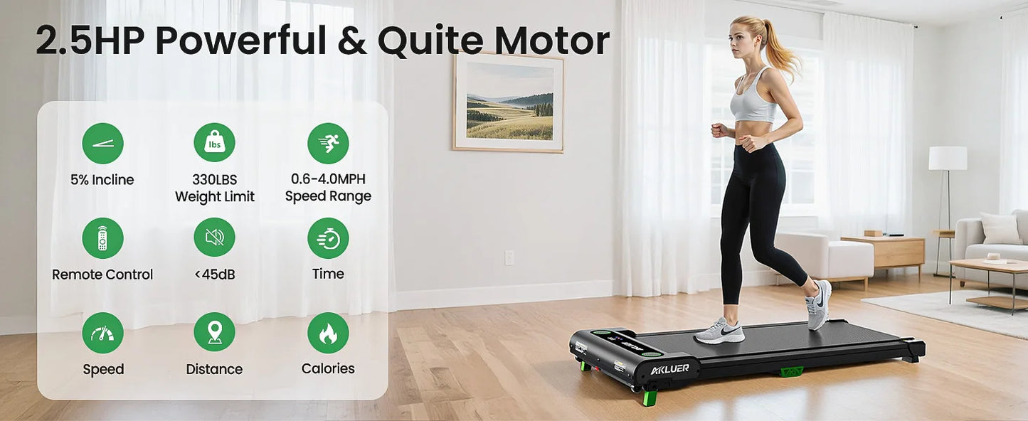 AKLUER 4-In-1 Home Office Walking Treadmill, 2.5 HP Incline Under Desk, Remote Control LED Display
