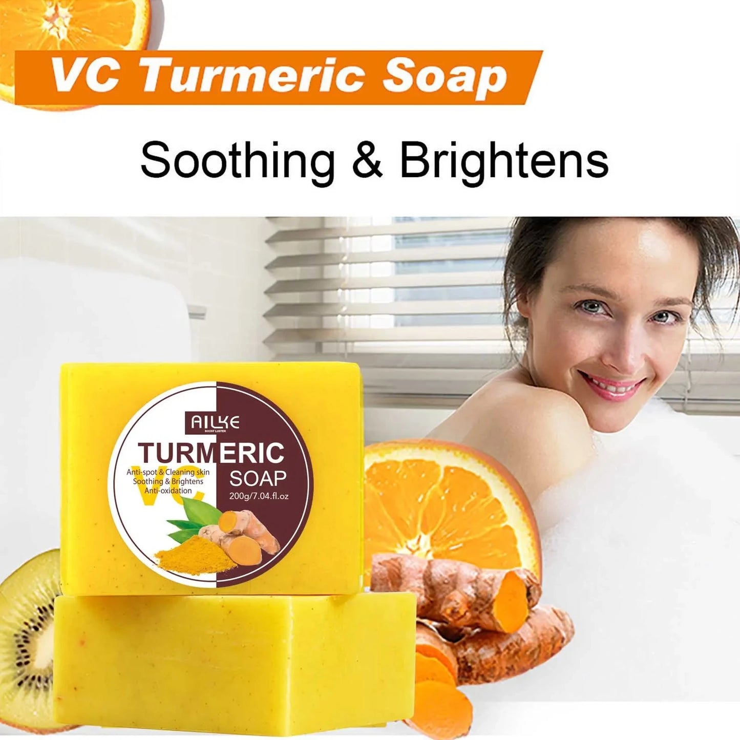 AILKE Turmeric Bath Soap For Face Body Hands Brightening Acne