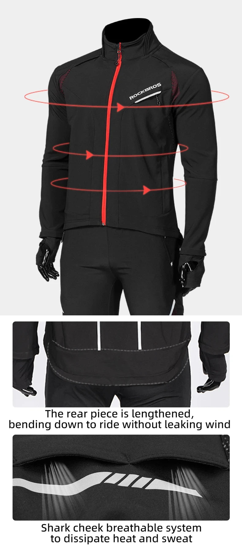 ROCKBROS Winter Cycling Jacket Thermal Windproof Jersey for Men Women