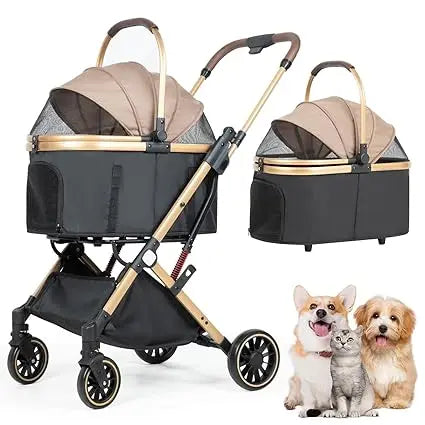 Folding Dog Stroller for Small/Medium Pet with 4 Wheels, Foldable Pet Travel Carrier for Small/Medium Dog Cat Stroller