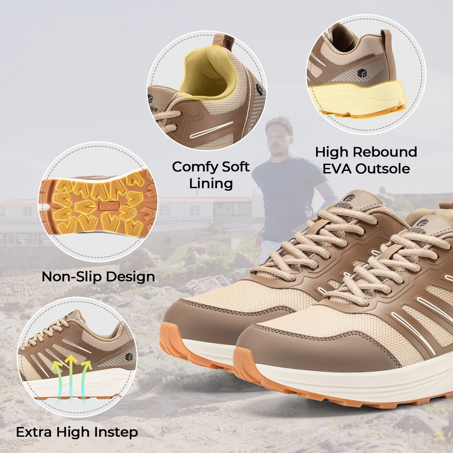 Fittington Mens Wide Toe Box Running Shoes For Heel Pain