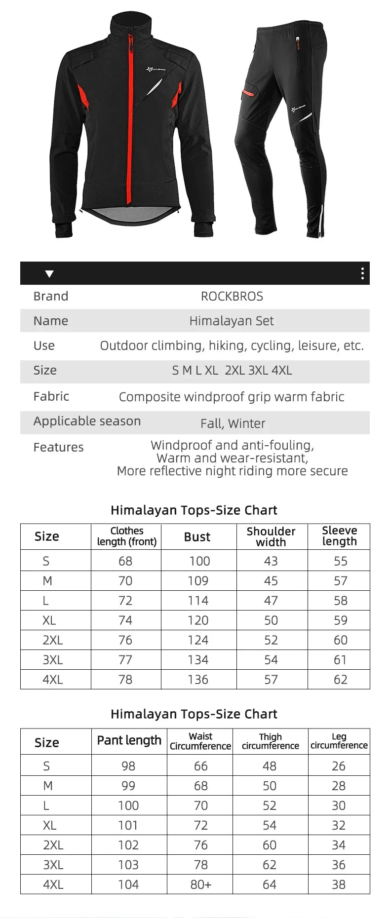 ROCKBROS Winter Cycling Jacket Thermal Windproof Jersey for Men Women