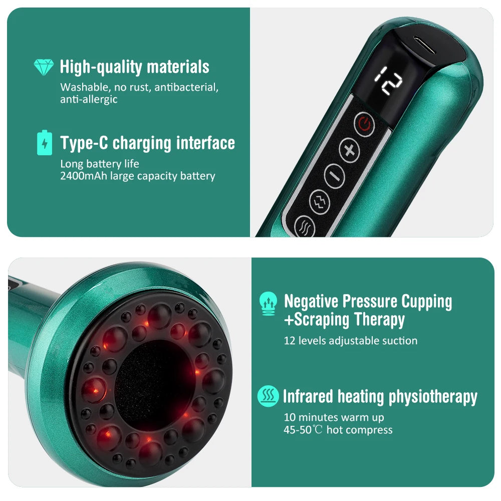 PASTSKY Electric Cupping Device 12 Levels Vacuum USB Rechargeable Massage