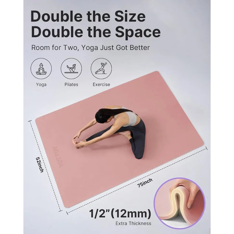Large Yoga Mat 75 52 1 2 inch Extra Wide TPE Exercise Mat with NonSlip Surface Ideal for Pilates Fitness Training Barefo