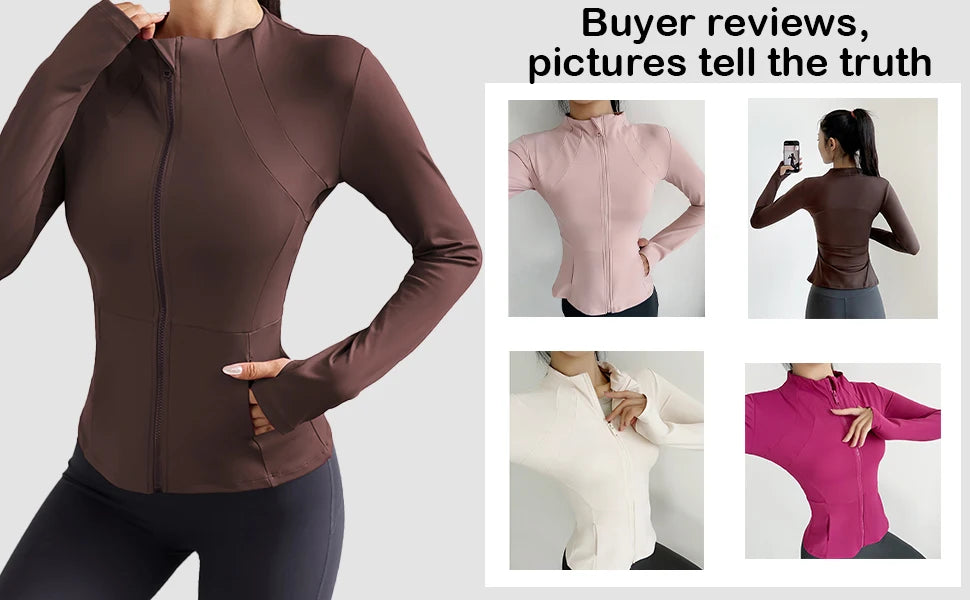 Women's Lightweight Yoga Jacket with Zipper Pockets and Thumb Hole