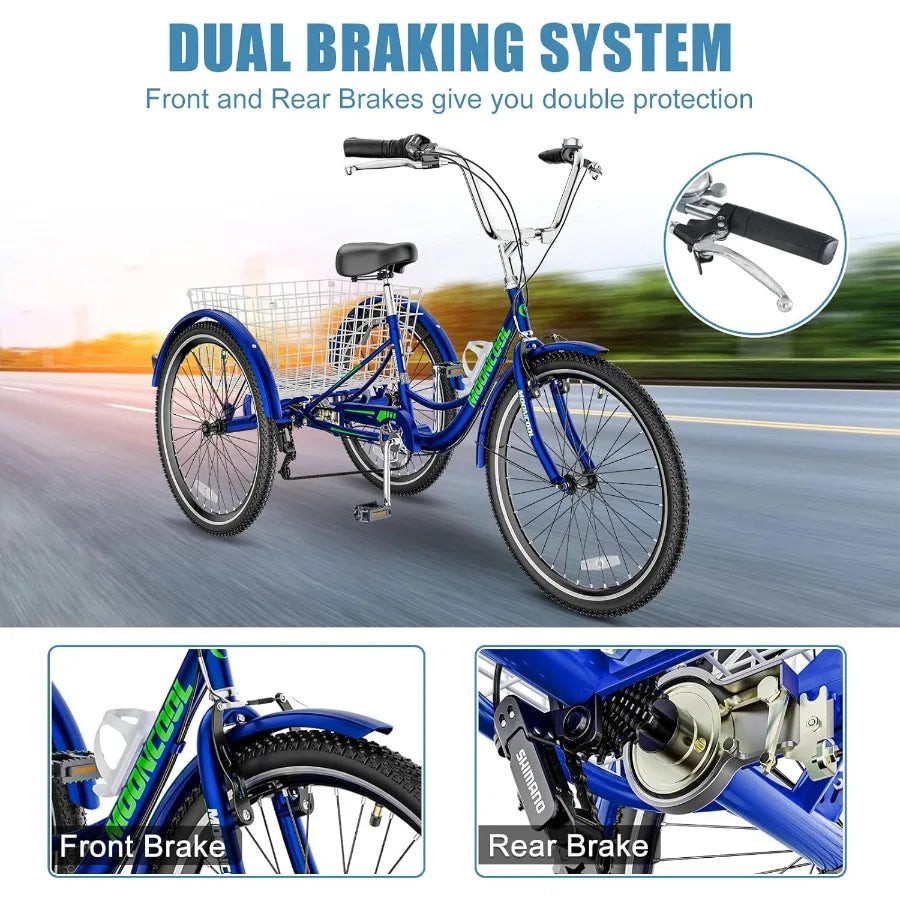 XMSJ Adult Tricycle With Shopping Basket Aluminum Frame