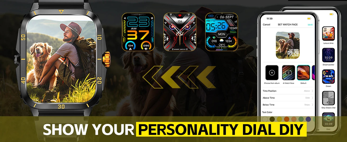 EIGIIS Smart Watch 3ATM Waterproof IPS Screen KT71 Men With 100+ Sport Modes Heart Rate Blood Pressure Bluetooth Call