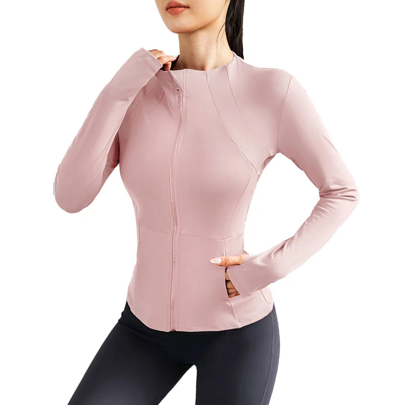 Women's Lightweight Yoga Jacket with Zipper Pockets and Thumb Hole