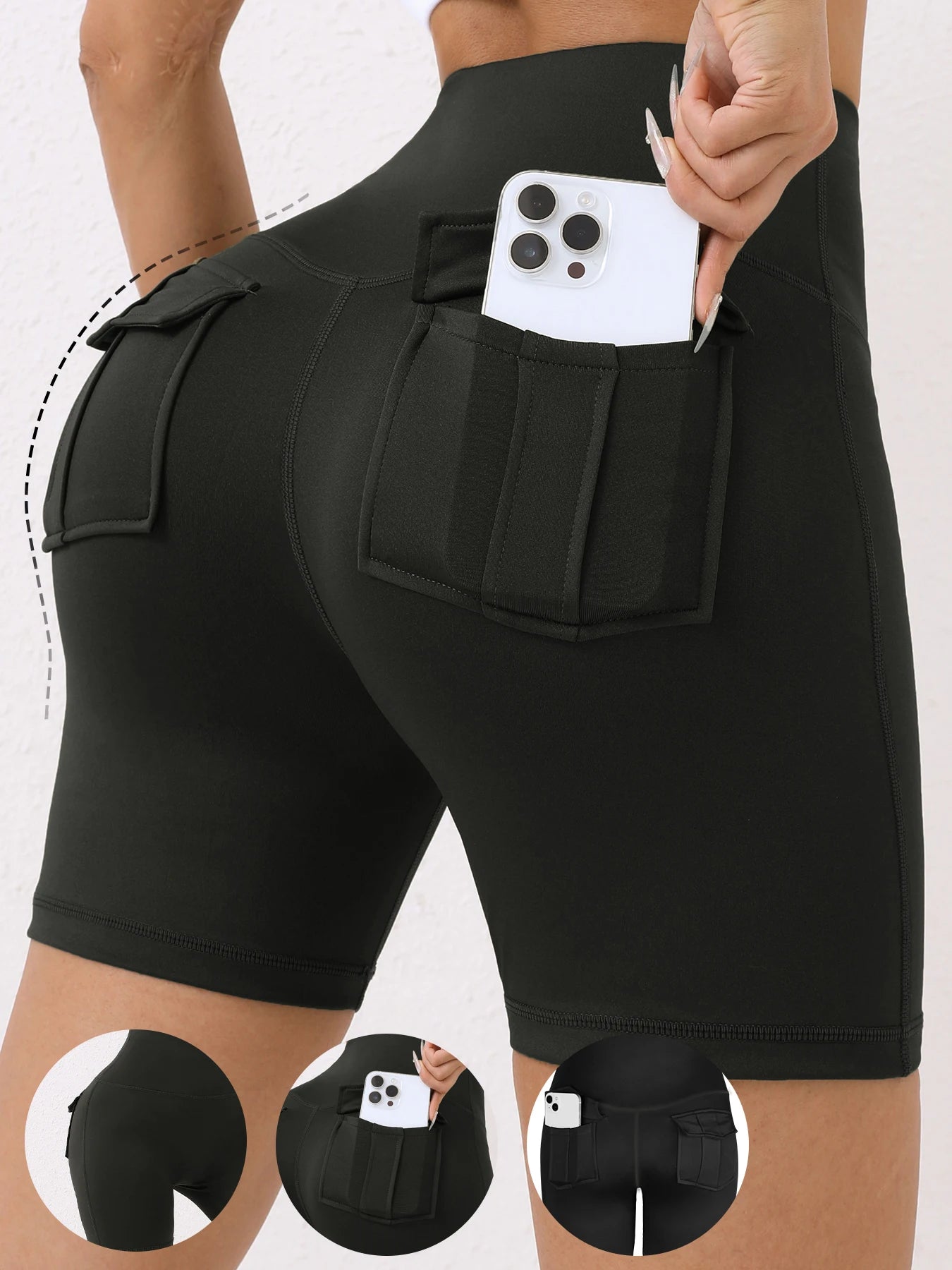CHRLEISURE Women High Waist Butt Lifting Pocket Shorts for Cycling