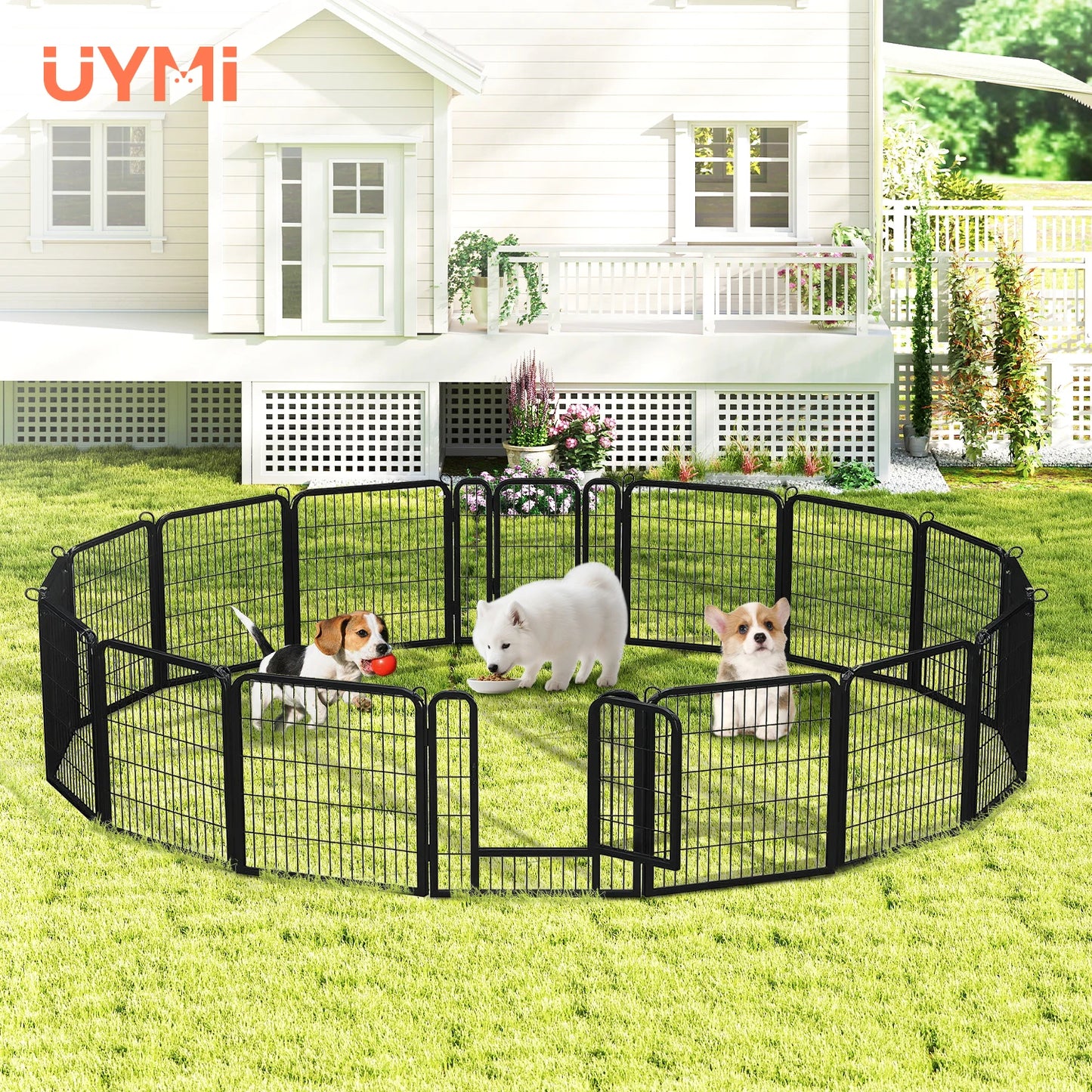 Dog Playpen with Door, Outdoor/Indoor Foldable Metal Pet Fence, Heavy Duty Puppy Exercise Pen for Yard, RV Camping, DIY Pet Cage