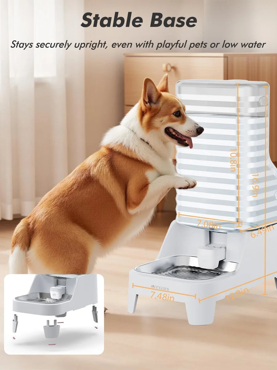 NITYERS Gravity Fed Pet Water Dispenser With Stainless Steel Bowl
